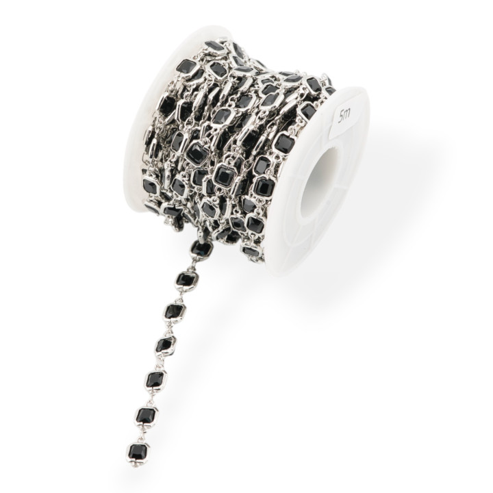 Chaîne Chapelet en Laiton avec Cabochon Carré Oeil de Chat 7mm 5 Mètres Plaqué Rhodium Noir