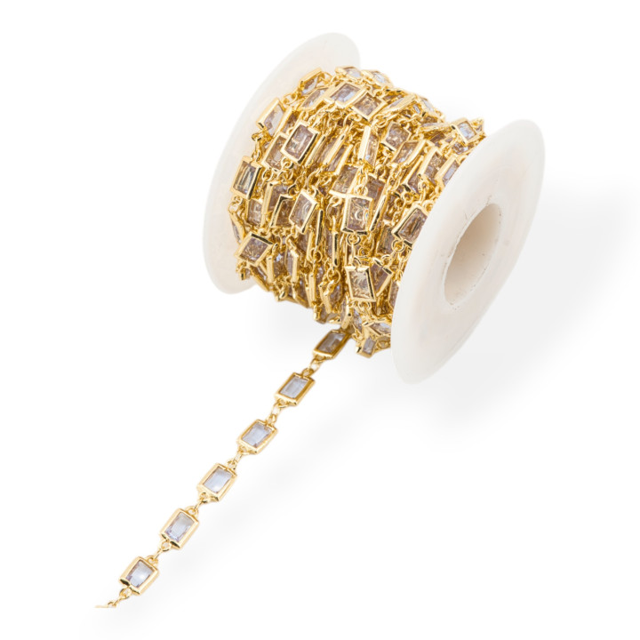 Catena Rosario Di Ottone Con Occhio Di Gatto Cabochon Rettangolo 5,5x7,5mm 5 Metri Dorato Trasparente