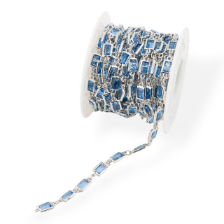 Ορειχάλκινο Ροδάριο Αλυσίδα με Ορθογώνιο Cabochon μάτι γάτας 5,5x7,5 χιλιοστά 5 μέτρα Ρόδιο επιμεταλλωμένο ανοιχτό μπλε