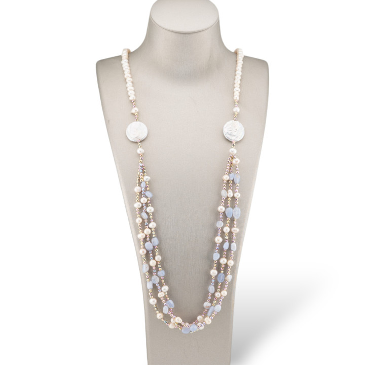 Κολιέ μπιζού με αιματίτη, ημιπολύτιμες πέτρες, αιματίτης με 3 σειρές με κόμπους 90cm MOD1 Χαλκηδόνιος