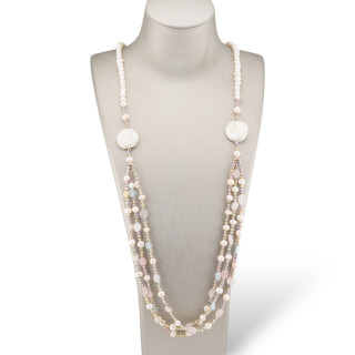 Collier Bijoux avec Hématite, Pierres Semi-précieuses, Hématite à 3 Rangs Noués 90cm MOD4 Berylli