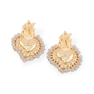 Composant central multibrin en bronze avec pierres semi-précieuses et zircons 18x30mm 4pcs Golden CZ Light