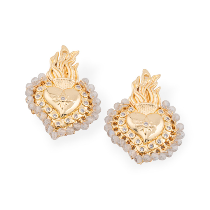 Composant central multibrin en bronze avec pierres semi-précieuses et zircons 18x30mm 4pcs Golden CZ Light