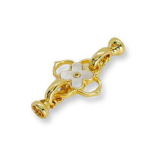 Fermoir à pression en bronze avec nacre 19x34mm 4pcs Doré