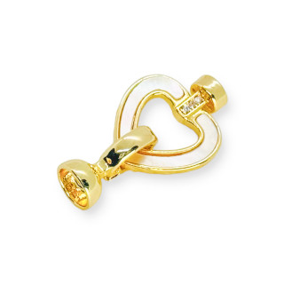 Bronze Snap Clasp With Mother Of Pearl Heart 14x25mm 4pcs