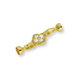 Chiusura di Bronzo A Scatto Con Madreperla E Zirconi 13x48mm 3pz Dorato