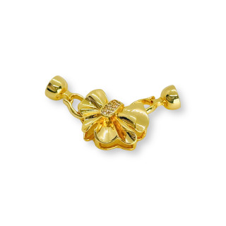 Bronze Snap Closure Flower With Zircons 16x40mm 5pcs Gold