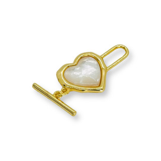 Cierre de barra en T de bronce con corazón de nácar 16x30 mm 3 piezas