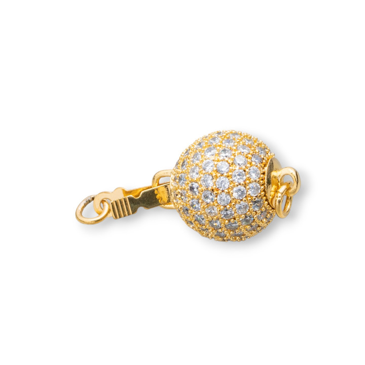 Chiusura Di Ottone Pallina Strass 12mm 3pz Dorato