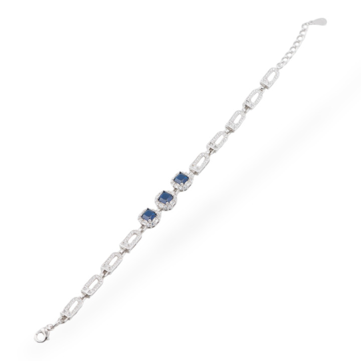 Pulsera Plata 925 Con Circonitas Pave' 1ud MOD959 Rodiada Azul