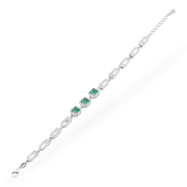 Bracelet En Argent 925 Avec Pavé De Zircons 1pc MOD959 Plaqué Rhodium Vert
