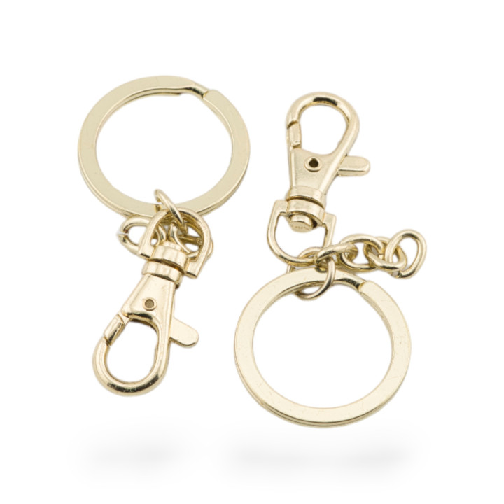 316L Steel Brise' Rings with Chain and Carabiner for Keychain 6pcs Gold