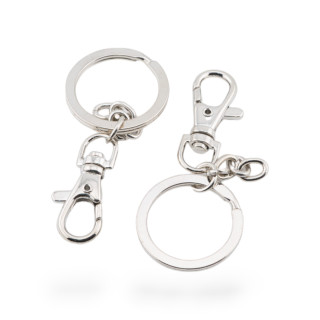 316L Steel Brise' Rings with Chain and Carabiner for Keychain 6pcs Rhodium Plated