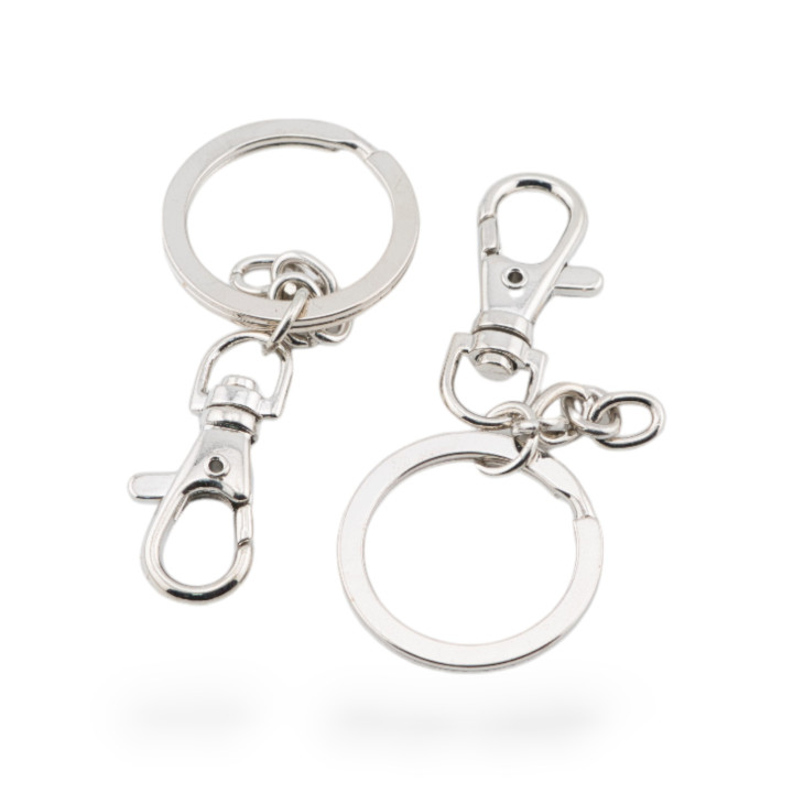 Brise' Anneaux en Acier 316L avec Chaîne et Mousqueton pour Porte-clés 6pcs Plaqué Rhodium