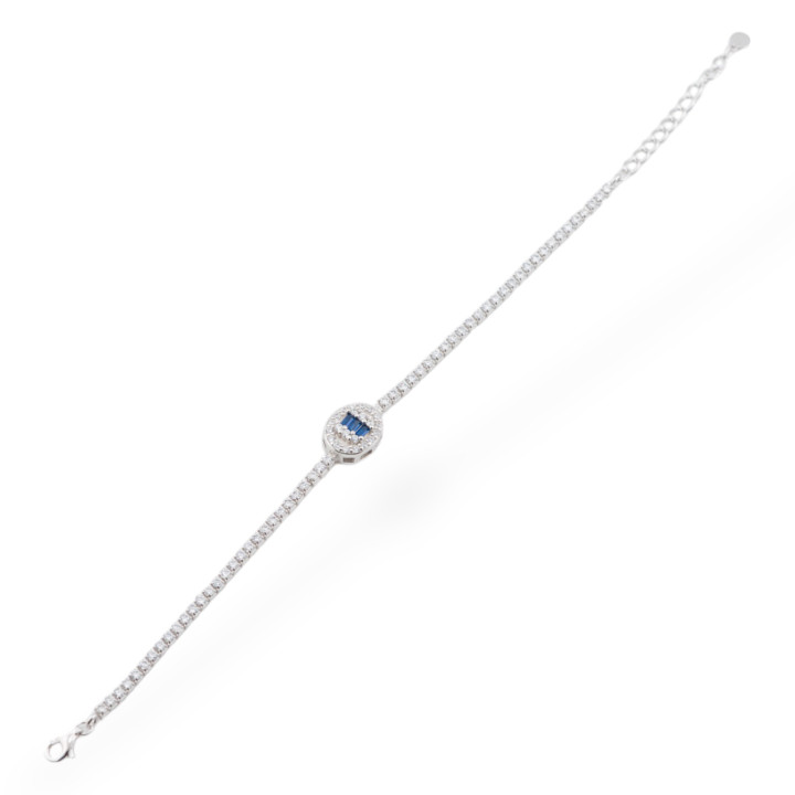 Bracelet Argent 925 Avec Zircons 1pc MOD563 Rhodié Bleu