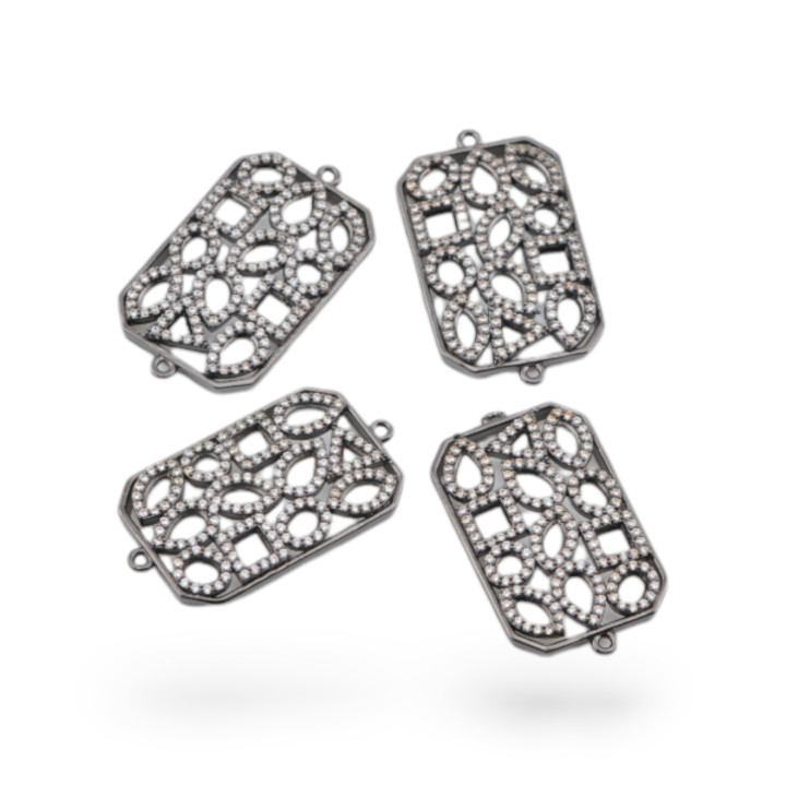 Componentes Conector Bronce Con Circonitas Set Rectángulo 4uds Negro