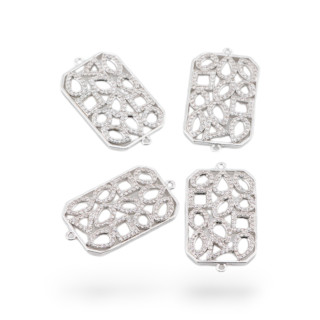 Bronze-Verbindungskomponenten mit Zirkonen, rechteckig, 4 Stück, rhodiniert