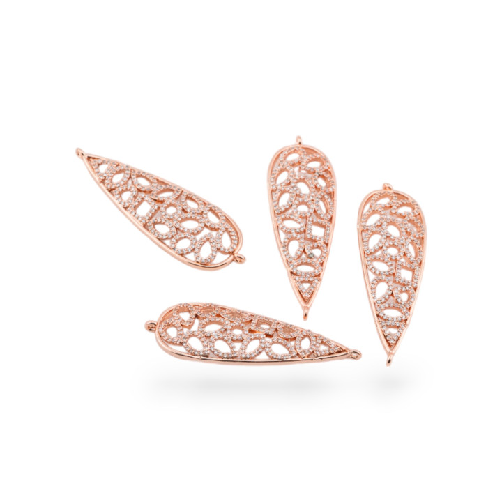 Bronze Connector Components With Zircons Set Long Drops 4τμχ Ροζ χρυσό