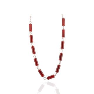 925 Silver Necklace With Red Carnelian Cylinder Adjustable Size