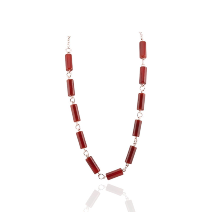 925 Silver Necklace With Red Carnelian Cylinder Adjustable Size