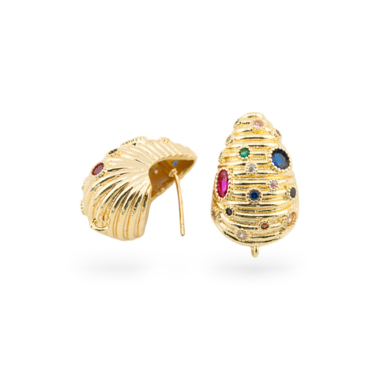 Bronze Earring Base Pin 16x25mm 2 Pairs Golden Multicolor