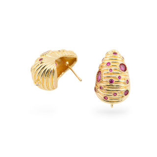 Base Pour Boucles D'Oreilles Bronze Clou 16x25mm 2 Paires Rubis Doré