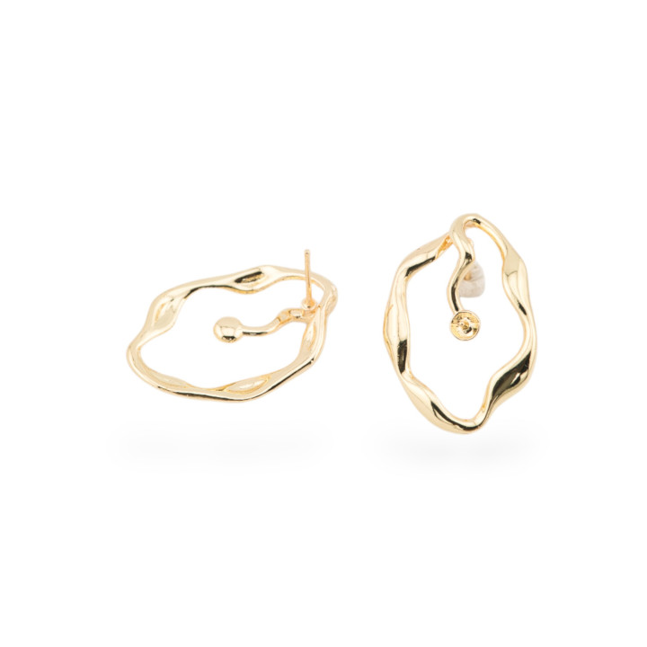 Base Per Orecchini Di Bronzo Perno Battuto 20x30mm Con Coppetta 7 Paia Dorato