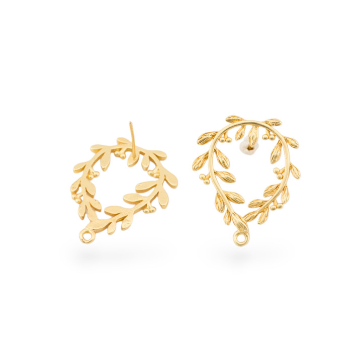 Base de boucles d'oreilles à tige en feuille de bronze, 7 paires