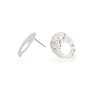 Base de Boucle d'Oreille Bronze Martelé Goujon 15x20mm 10 Paires Plaqué Rhodium