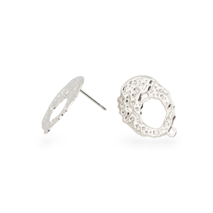 Base Per Orecchini Di Bronzo Perno Goccia Martellata 15x20mm 10 Paia Rodiato