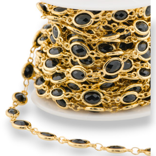 Μπρούτζινο Ροζάριο Αλυσίδα με Γατίσιο Μάτι Οβάλ Cabochon 5,5x7,0mm 5 μέτρα Χρυσό Μαύρο