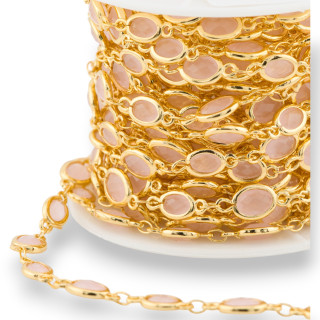 Ορειχάλκινη Αλυσίδα Ροζάριο με Γατίσιο Μάτι Οβάλ Cabochon 5,5x7,0mm 5 μέτρα Ροζ χρυσό