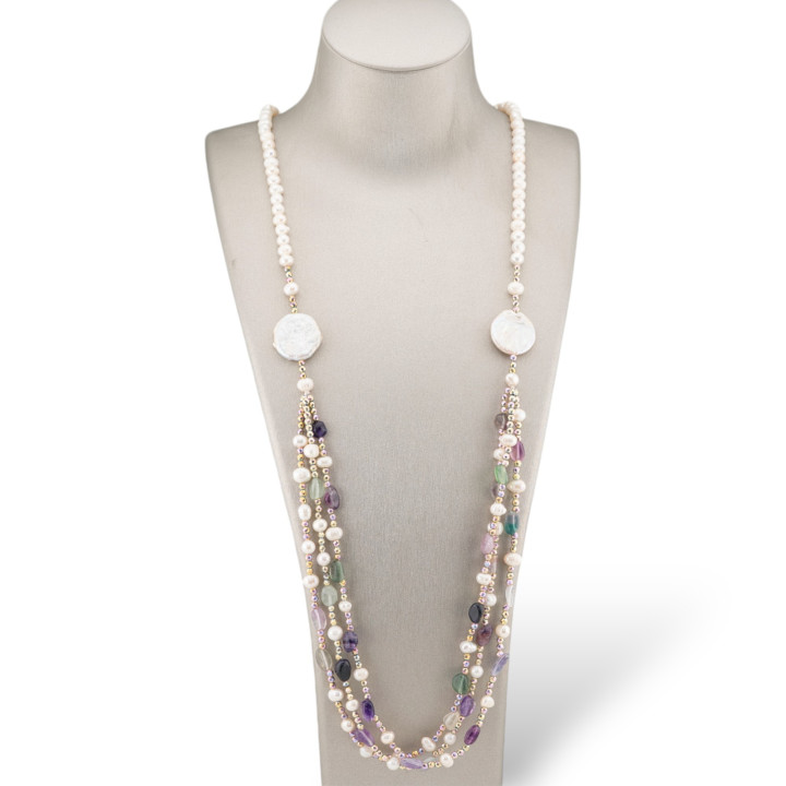 Κολιέ μπιζού με αιματίτη, ημιπολύτιμες πέτρες, αιματίτης με 3 σειρές με κόμπους 90cm MOD2 Μικτές Χαλαζίες