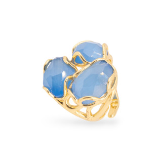 Bronze Ring AURORA Collection 25x27mm With Cat's Eye Adjustable Size Golden Light Blue