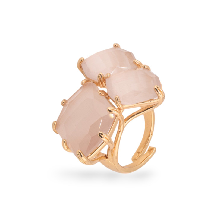 Bronze Ring With Cat's Eye 30x38mm Adjustable Size Golden Powder