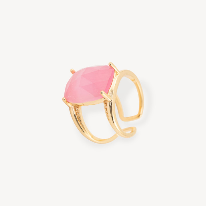 Anillo De Bronce Con Cabujón Facetado Ojo De Gato 20x24mm Tamaño Ajustable Dorado Fucsia
