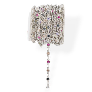 Messingkette mit Zirkonen im Brillantschliff, 4 mm, 1 Meter, rhodiniert, mehrfarbig