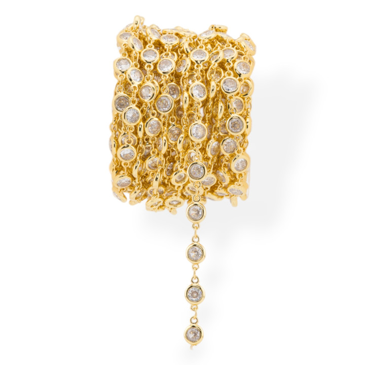 Brass Chain With Brilliant Cut Zirconia Set 5.5mm 1 Meter Gold