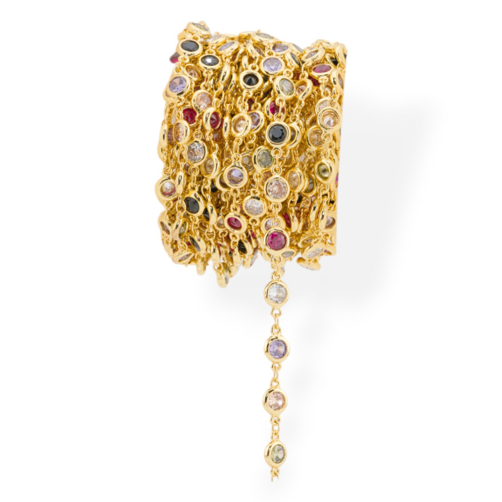 Cadena De Latón Con Circonitas De Talla Brillante En Juego 5,5 Mm 1 Metro Dorado Multicolor