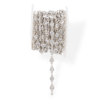 Brass Chain With Brilliant Cut Zirconia Set 5.5mm 1 Meter Rhodium Plated