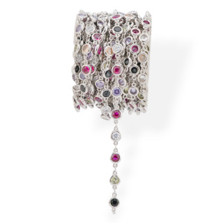 Messingkette mit Zirkonen im Brillantschliff, 5,5 mm, 1 Meter, mehrfarbig rhodiniert