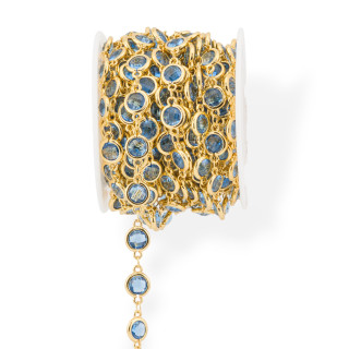 Μπρούτζινο Ροζάριο Αλυσίδα με Cat's Eye Cabochon 7,5mm 1 Μέτρο Χρυσό Μπλε Διαφανές