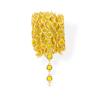 Chaîne chapelet en laiton avec cabochon oeil de chat 7,5 mm 1 mètre opale jaune doré