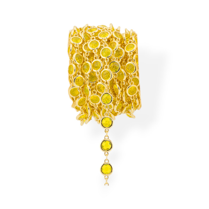 Chaîne chapelet en laiton avec cabochon oeil de chat 7,5 mm 1 mètre opale jaune doré