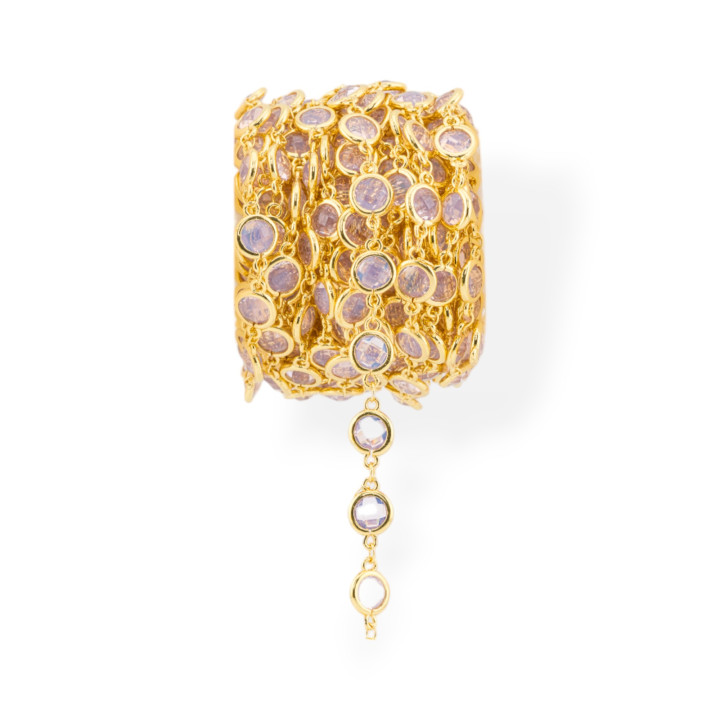 Cadena de rosario de latón con cabujón de ojo de gato, 7,5 mm, 1 metro, ópalo rosa dorado