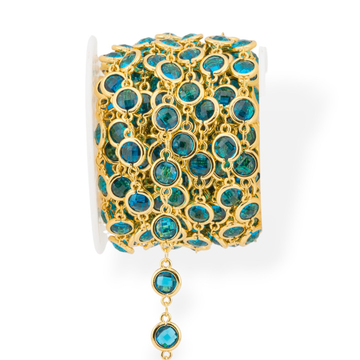 Μπρούτζινο Ροζάριο Αλυσίδα με Cat's Eye Cabochon 7,5mm 1 Meter Golden Teal