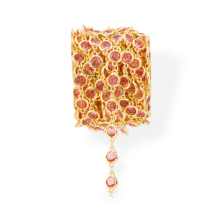 Brass Rosary Chain With Cat's Eye Cabochon 7.5mm 1 Meter Gold Red Gem