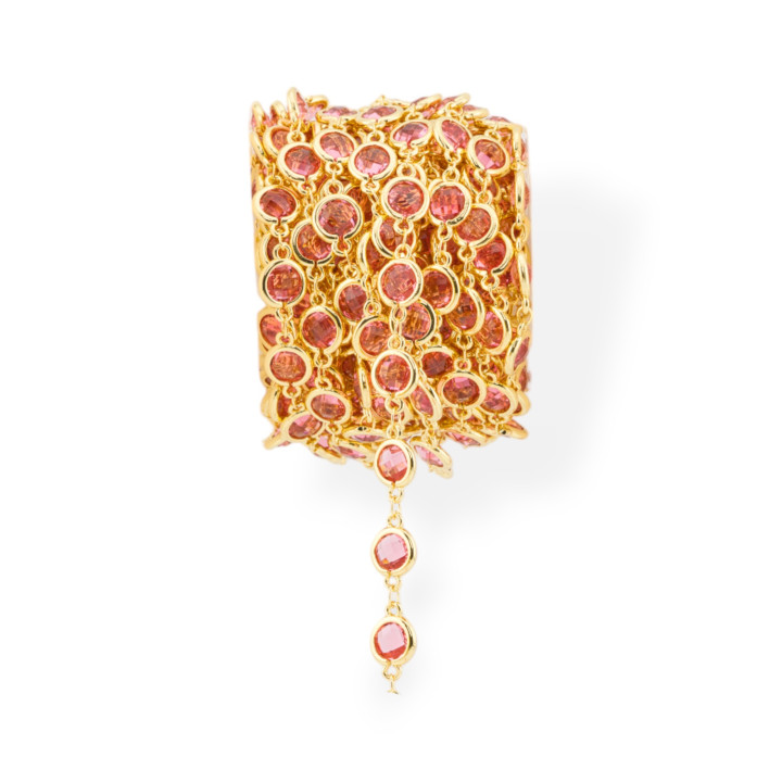 Brass Rosary Chain With Cat's Eye Cabochon 7.5mm 1 Meter Gold Red Gem