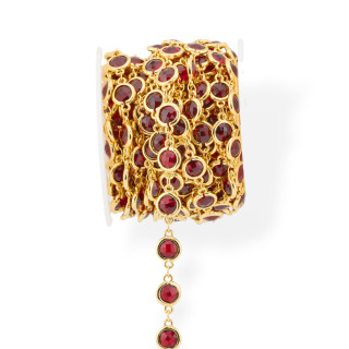 Μπρούτζινο Ροζάριο Αλυσίδα με Cat's Eye Cabochon 7,5mm 1 μέτρο Χρυσό Ρουμπινί Κόκκινο