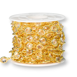 Rosenkranzkette aus Messing mit Katzenaugen-Cabochon, 7,5 mm, 1 Meter, transparent goldfarben